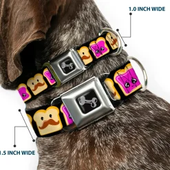 Dog Bone Seatbelt Buckle Collar - Peanut Butter w/Mustache & Jelly