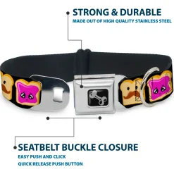 Dog Bone Seatbelt Buckle Collar - Peanut Butter w/Mustache & Jelly