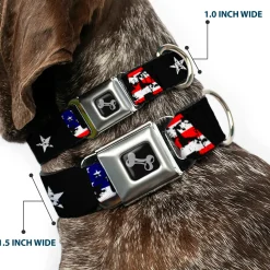 Dog Bone Seatbelt Buckle Collar - USA w/Star Black/US Flags