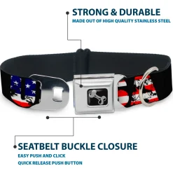 Dog Bone Seatbelt Buckle Collar - USA w/Star Black/US Flags