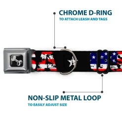 Dog Bone Seatbelt Buckle Collar - USA w/Star Black/US Flags