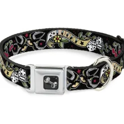 Dog Bone Seatbelt Buckle Collar - Lucky Black