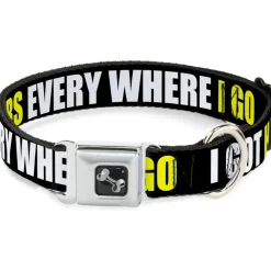 Dog Bone Seatbelt Buckle Collar - I GOT HATERS EVERYWHERE Black/White/Yellow