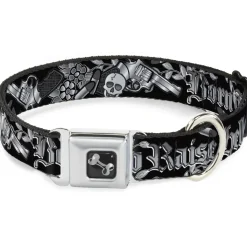 Dog Bone Seatbelt Buckle Collar - Born to Raise Hell Black/White