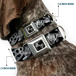 Dog Bone Seatbelt Buckle Collar - Born to Raise Hell Black/White