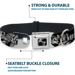 Dog Bone Seatbelt Buckle Collar - Born to Raise Hell Black/White