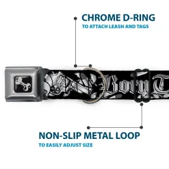 Dog Bone Seatbelt Buckle Collar - Born to Raise Hell Black/White