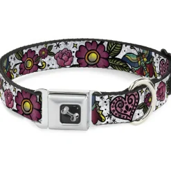 Dog Bone Seatbelt Buckle Collar - Love Kills CLOSE-UP White