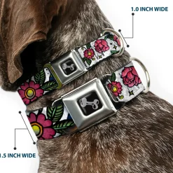Dog Bone Seatbelt Buckle Collar - Love Kills CLOSE-UP White