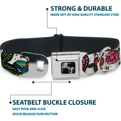 Dog Bone Seatbelt Buckle Collar - Love Kills CLOSE-UP White