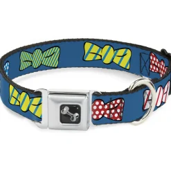 Dog Bone Seatbelt Buckle Collar - Bowties Blue/Multi Color