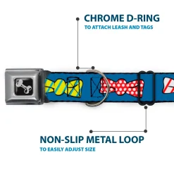 Dog Bone Seatbelt Buckle Collar - Bowties Blue/Multi Color