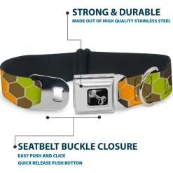 Dog Bone Seatbelt Buckle Collar - Honeycomb Greens/Orange