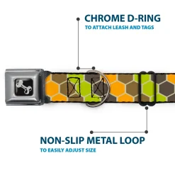 Dog Bone Seatbelt Buckle Collar - Honeycomb Greens/Orange