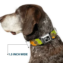 Dog Bone Seatbelt Buckle Collar - Honeycomb Greens/Orange