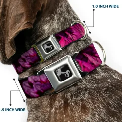 Dog Bone Seatbelt Buckle Collar - Vivid Floral Collage Pinks