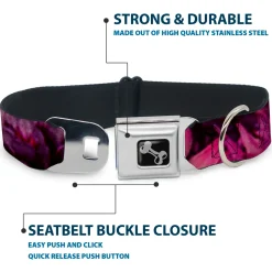 Dog Bone Seatbelt Buckle Collar - Vivid Floral Collage Pinks