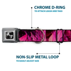 Dog Bone Seatbelt Buckle Collar - Vivid Floral Collage Pinks