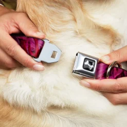 Dog Bone Seatbelt Buckle Collar - Vivid Floral Collage Pinks