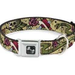 Dog Bone Seatbelt Buckle Collar - Live Hard Die Young Tan