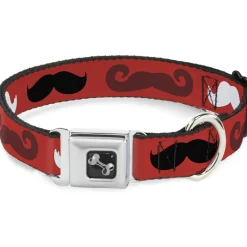 Dog Bone Seatbelt Buckle Collar - Mustaches Red/Brown/White/Black