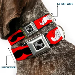 Dog Bone Seatbelt Buckle Collar - Mustaches Red/Brown/White/Black