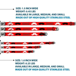 Dog Bone Seatbelt Buckle Collar - Mustaches Red/Brown/White/Black