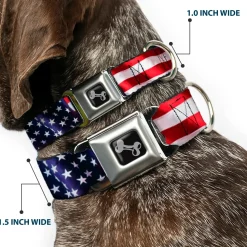 Dog Bone Seatbelt Buckle Collar - American Flag Vivid CLOSE-UP