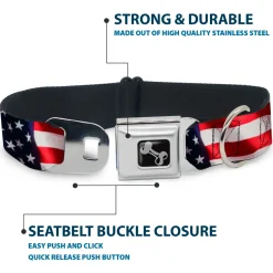 Dog Bone Seatbelt Buckle Collar - American Flag Vivid CLOSE-UP