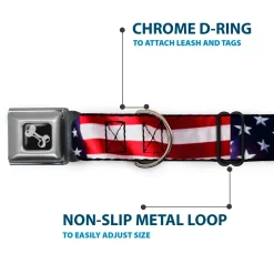 Dog Bone Seatbelt Buckle Collar - American Flag Vivid CLOSE-UP