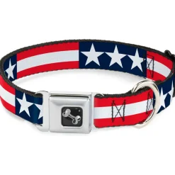 Dog Bone Seatbelt Buckle Collar - Stars & Stripes Blue/White/Red/White