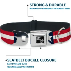 Dog Bone Seatbelt Buckle Collar - Stars & Stripes Blue/White/Red/White