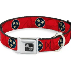 Dog Bone Seatbelt Buckle Collar - Tennessee Flag Stars CLOSE-UP Distressed