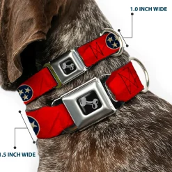 Dog Bone Seatbelt Buckle Collar - Tennessee Flag Stars CLOSE-UP Distressed