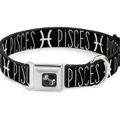 Dog Bone Seatbelt Buckle Collar - Zodiac PISCES/Symbol Black/White