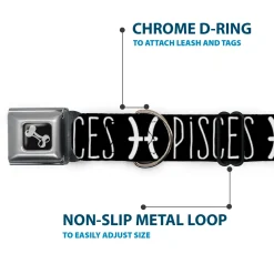 Dog Bone Seatbelt Buckle Collar - Zodiac PISCES/Symbol Black/White