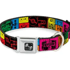 Dog Bone Seatbelt Buckle Collar - Tapes Multi Neon