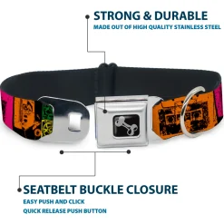 Dog Bone Seatbelt Buckle Collar - Tapes Multi Neon