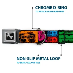 Dog Bone Seatbelt Buckle Collar - Tapes Multi Neon