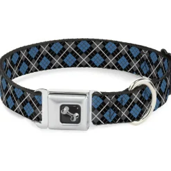 Dog Bone Seatbelt Buckle Collar - Argyle Black/Gray/Turquoise