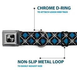 Dog Bone Seatbelt Buckle Collar - Argyle Black/Gray/Turquoise