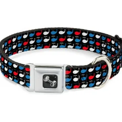 Dog Bone Seatbelt Buckle Collar - Whales Navy/Red/White/Blue
