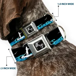 Dog Bone Seatbelt Buckle Collar - SUP w/Dog Black/Blues/White