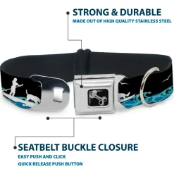 Dog Bone Seatbelt Buckle Collar - SUP w/Dog Black/Blues/White