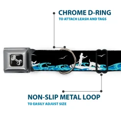 Dog Bone Seatbelt Buckle Collar - SUP w/Dog Black/Blues/White