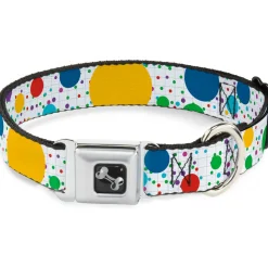 Dog Bone Seatbelt Buckle Collar - Dots/Grid3 White/Gray/Multi Color