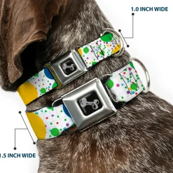 Dog Bone Seatbelt Buckle Collar - Dots/Grid3 White/Gray/Multi Color