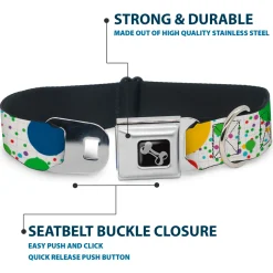 Dog Bone Seatbelt Buckle Collar - Dots/Grid3 White/Gray/Multi Color