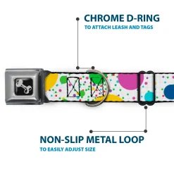 Dog Bone Seatbelt Buckle Collar - Dots/Grid3 White/Gray/Multi Color