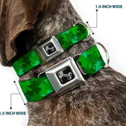 Dog Bone Seatbelt Buckle Collar - St. Pat's Stacked Shamrocks Greens